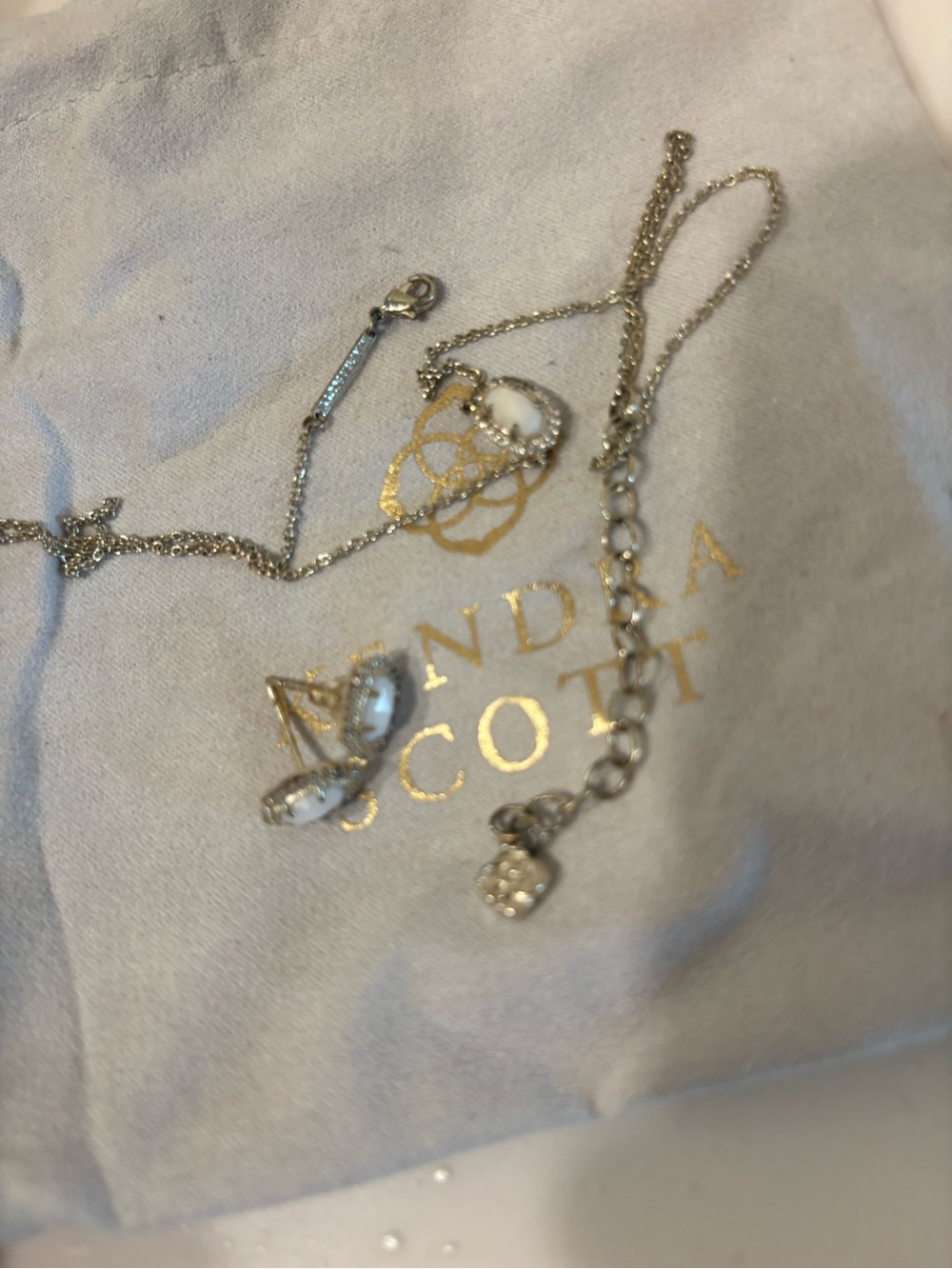 Kendra Scott Silver White Stone Pendant Necklace and earring SET!